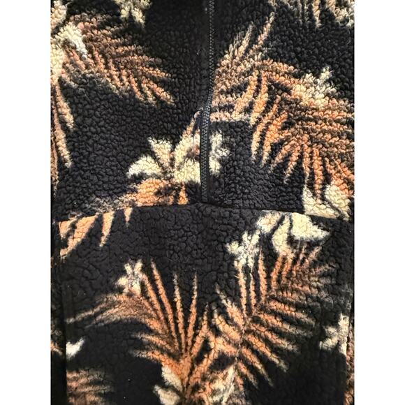 Billabong Sherpa Fleece Pullover Black Tropical Palm Leaf Zip Cozy Surf Jacket M - Picture 8 of 11